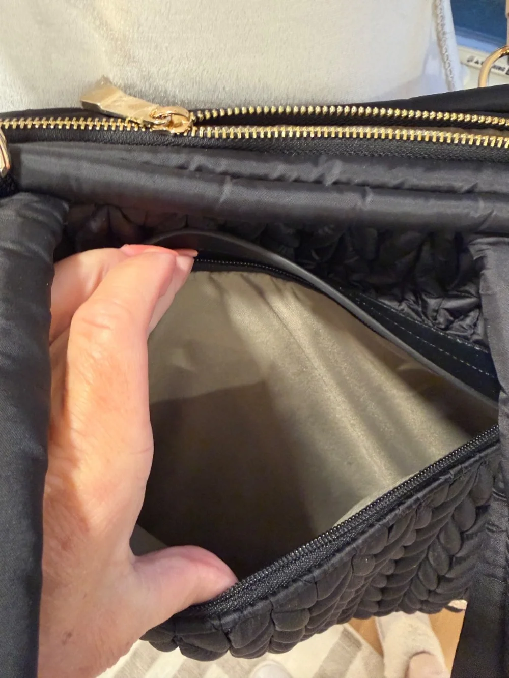 Happ Brand Paige Carryall Diaper Bag - Black Herringbone Quilted